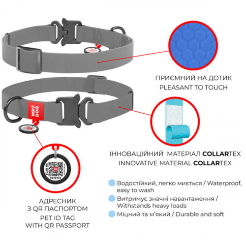 Ошейник водостойкий WAUDOG Waterproof, цвет голубой, М (28-40 см)