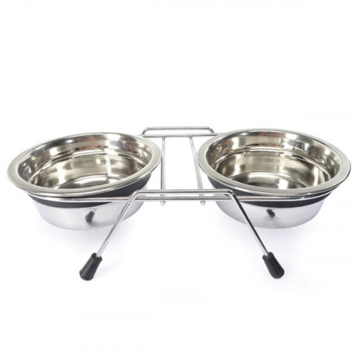 Camon Двойная металлическая миска на подставке, 2 x 800мл