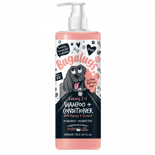 Bugalugs Роскошный шампунь и кондиционер для собак 2 в 1 с папайей и кокосом.
